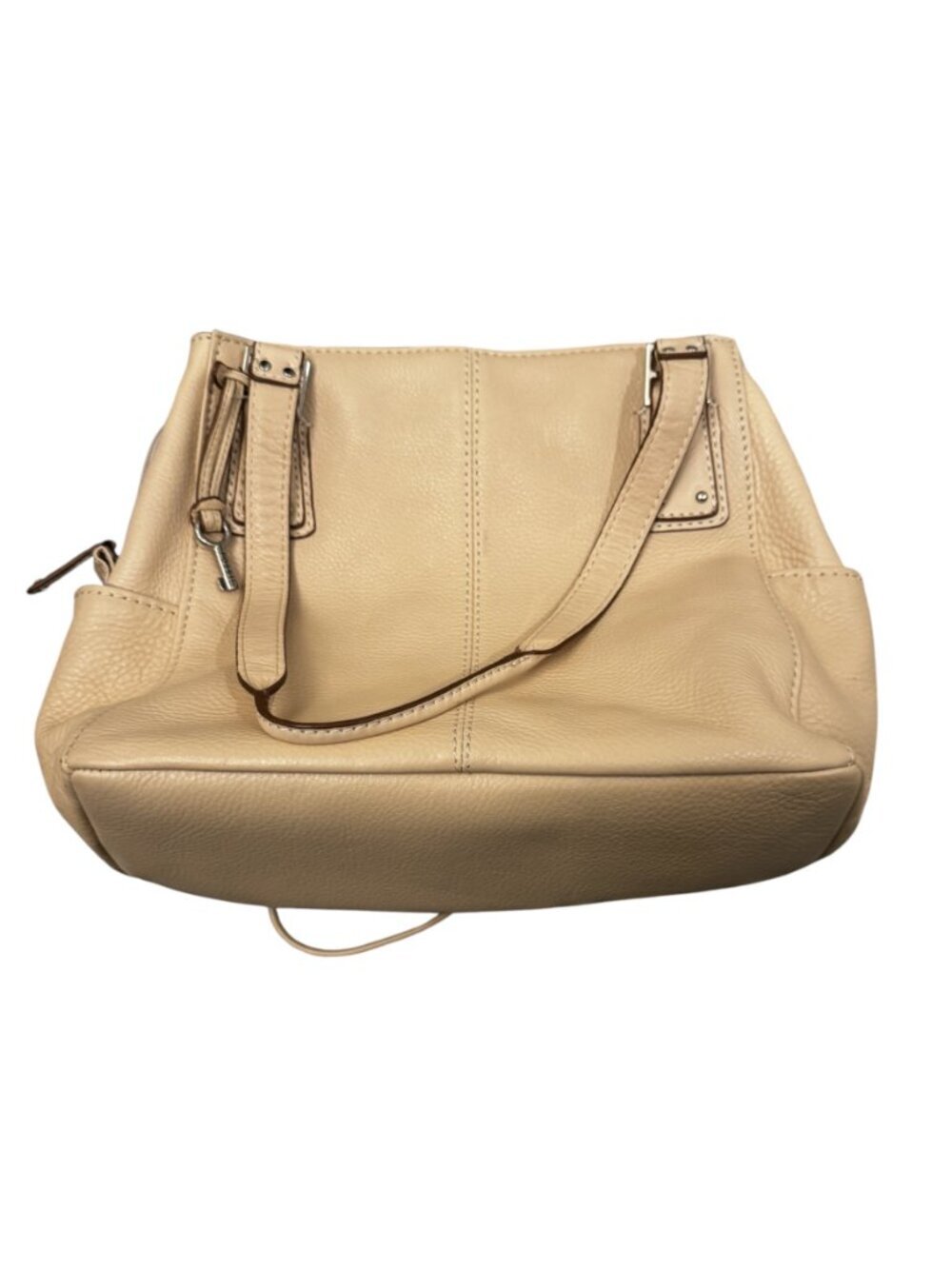 NWOT Fossil Beige Leather Shoulder Bag Large Tote Purse Everyday Carry - Picture 3 of 7